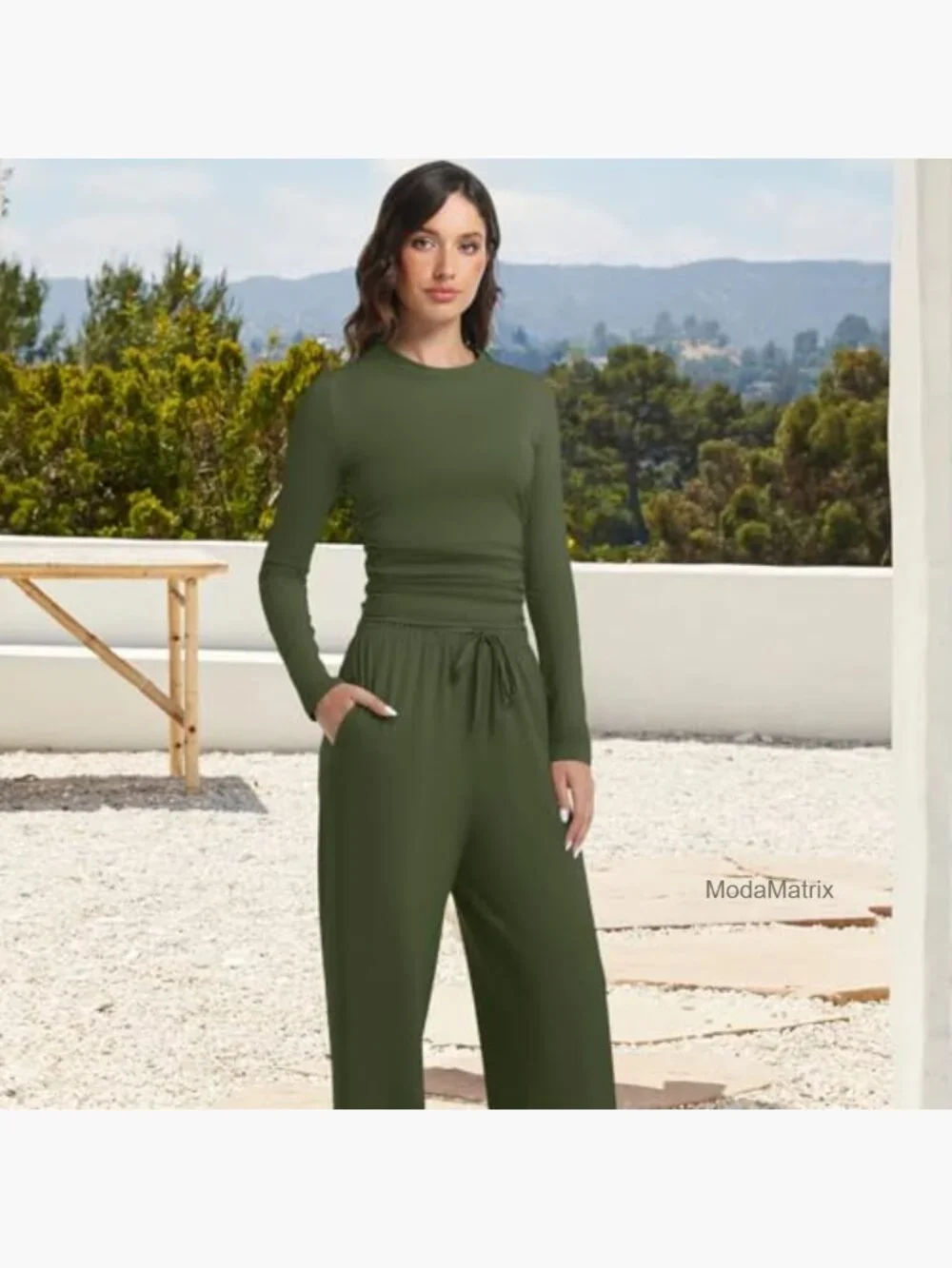 2 Piece Lounge Sets for Women Long Sleeve Wide Leg Tracksuits Matching